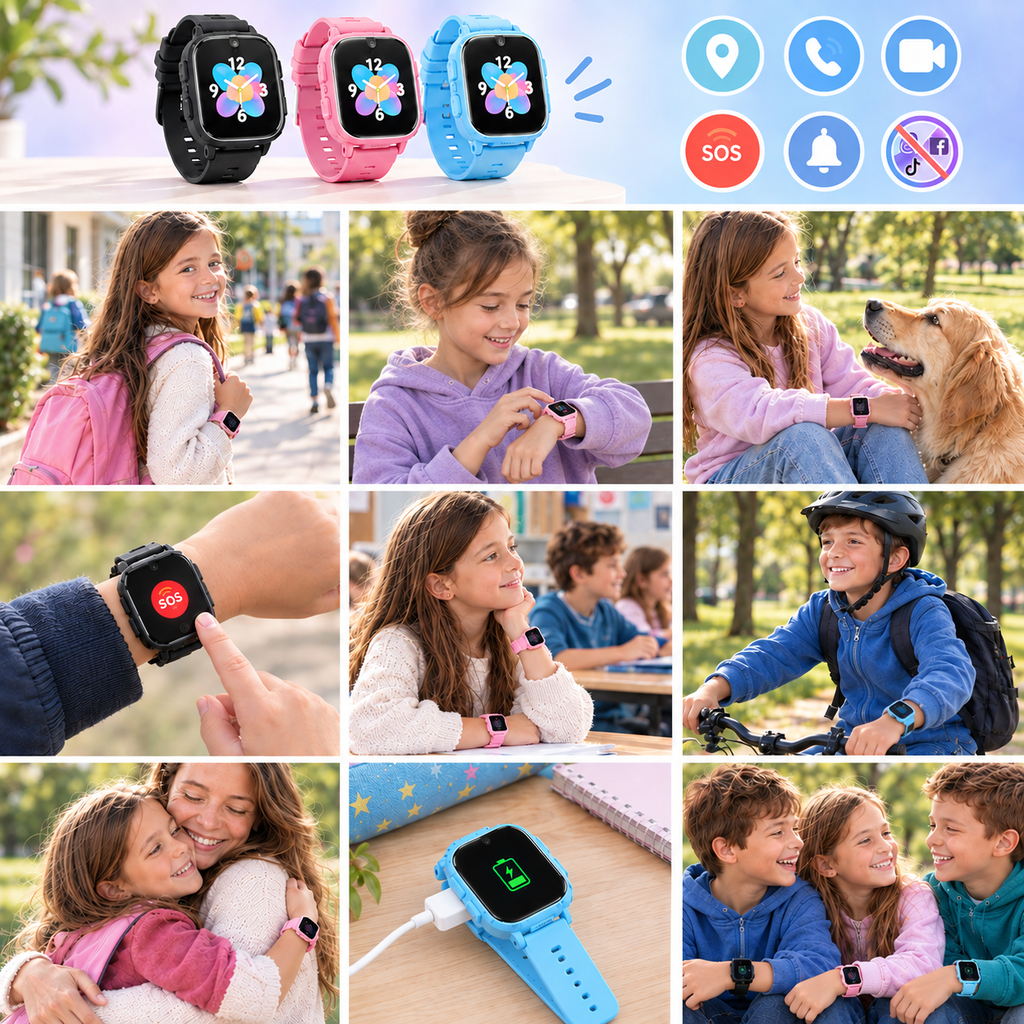 Montre connectée enfant 4G – GPS, appel vidéo et bouton SOS, sans réseaux sociaux