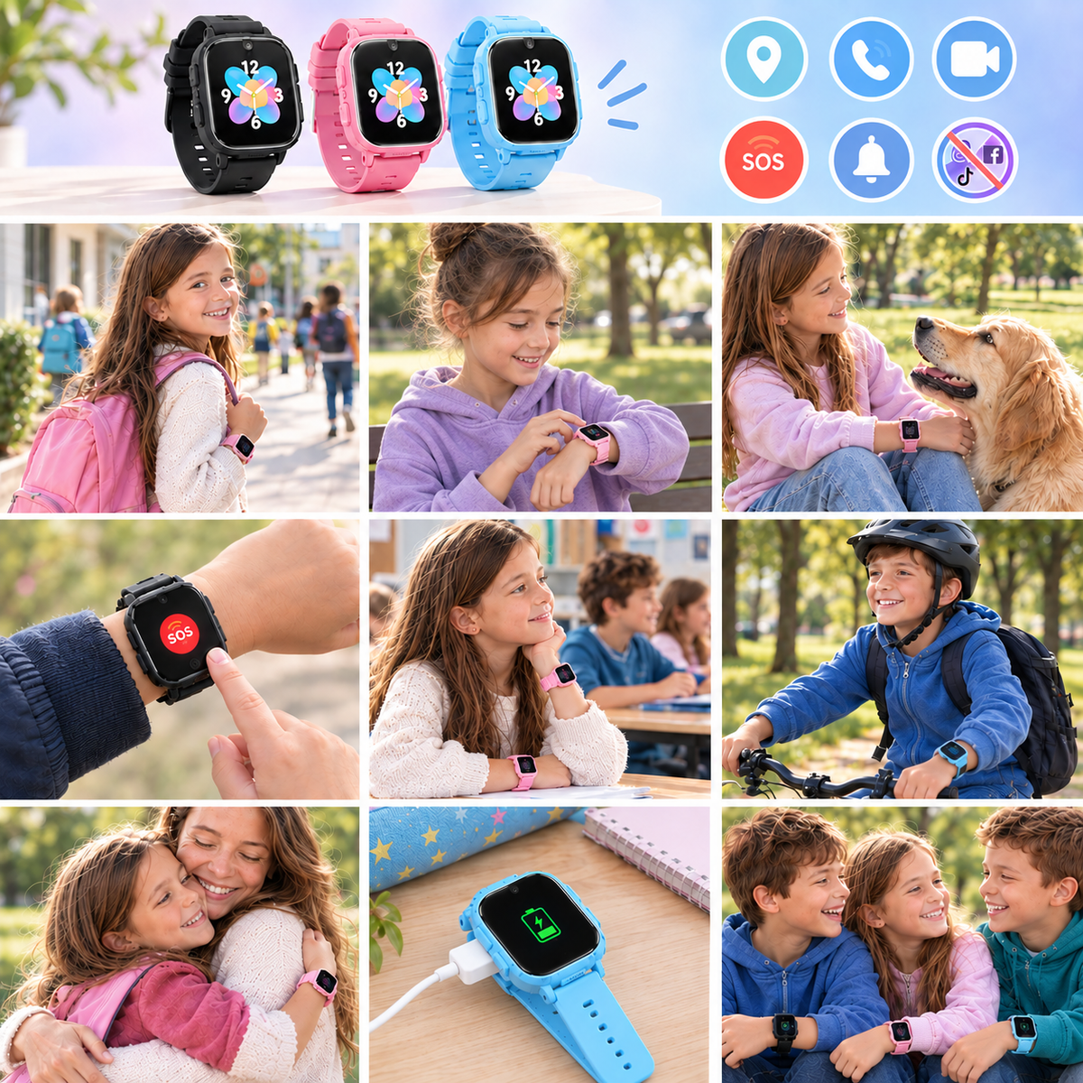 Montre connectée enfant 4G – GPS, appel vidéo et bouton SOS, sans réseaux sociaux
