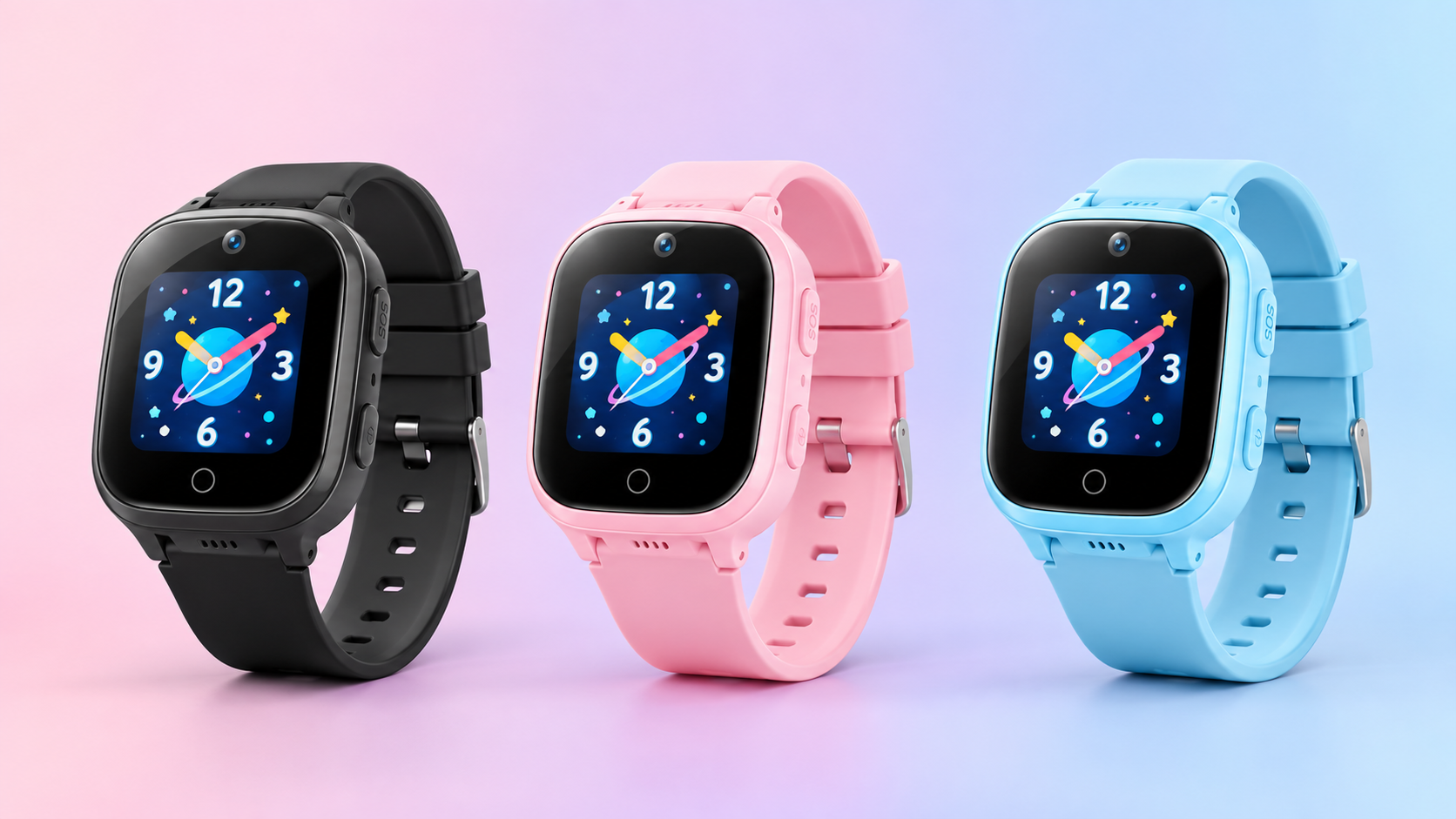 Montre K227 en trois coloris : noir, rose et bleu
