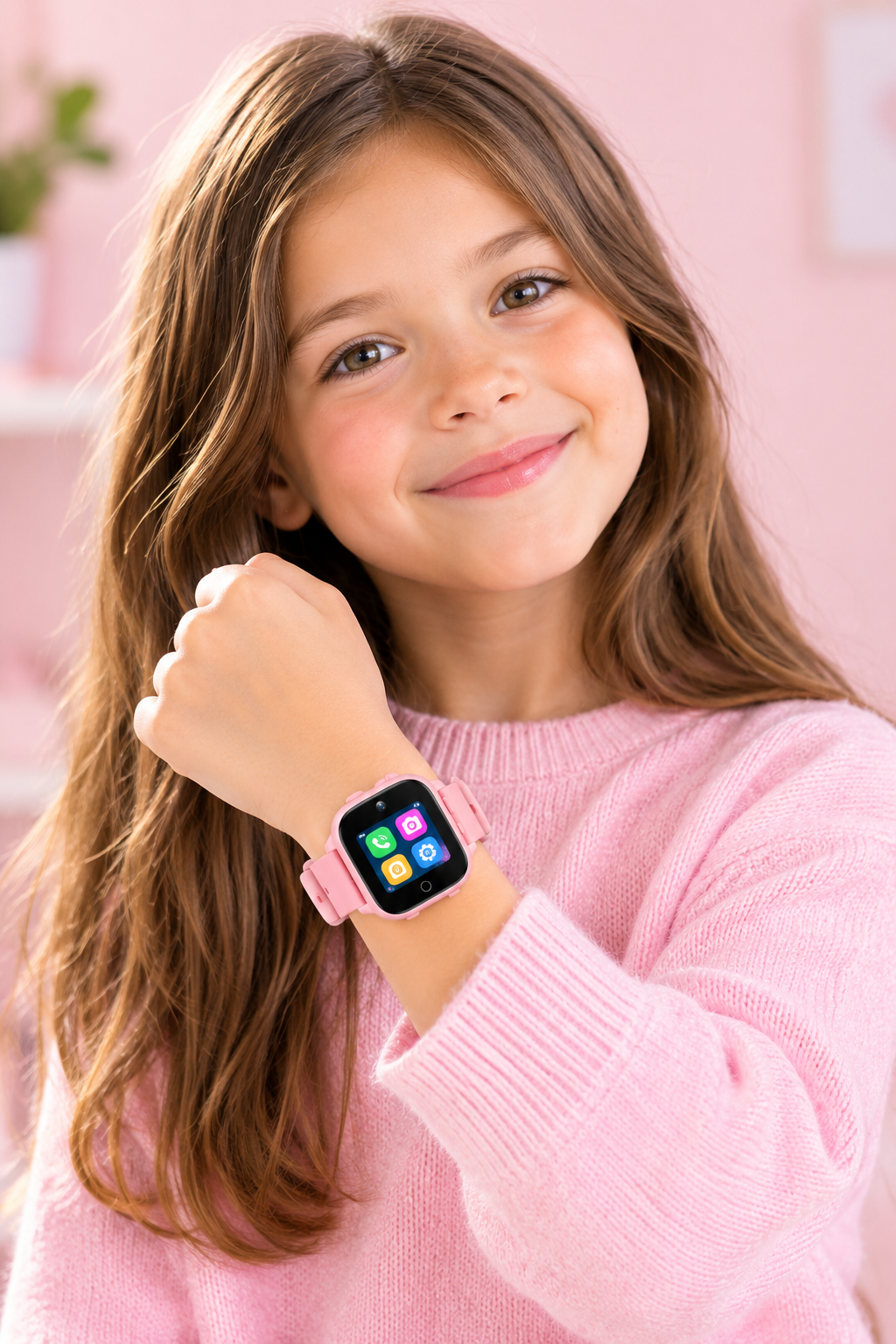 Fille portant la montre GPS rose